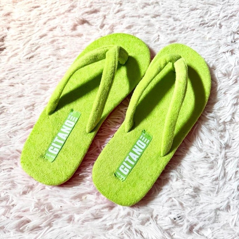 Vintage 90s Terry Cloth Neon Thong Flip Flops Womens 7 Y2K Kidcore Nostalgia